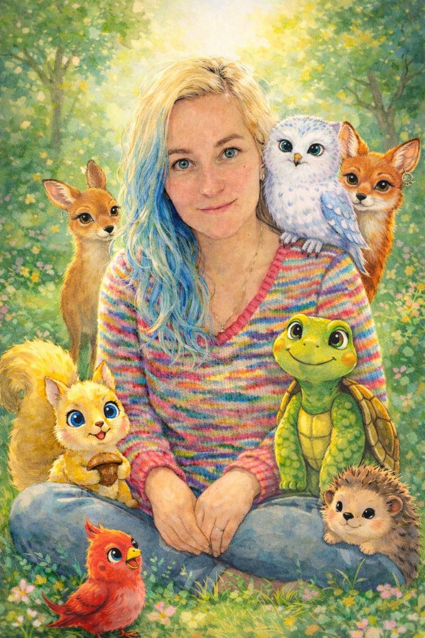 Anna Klimentova with Wise Turtle Stories characters