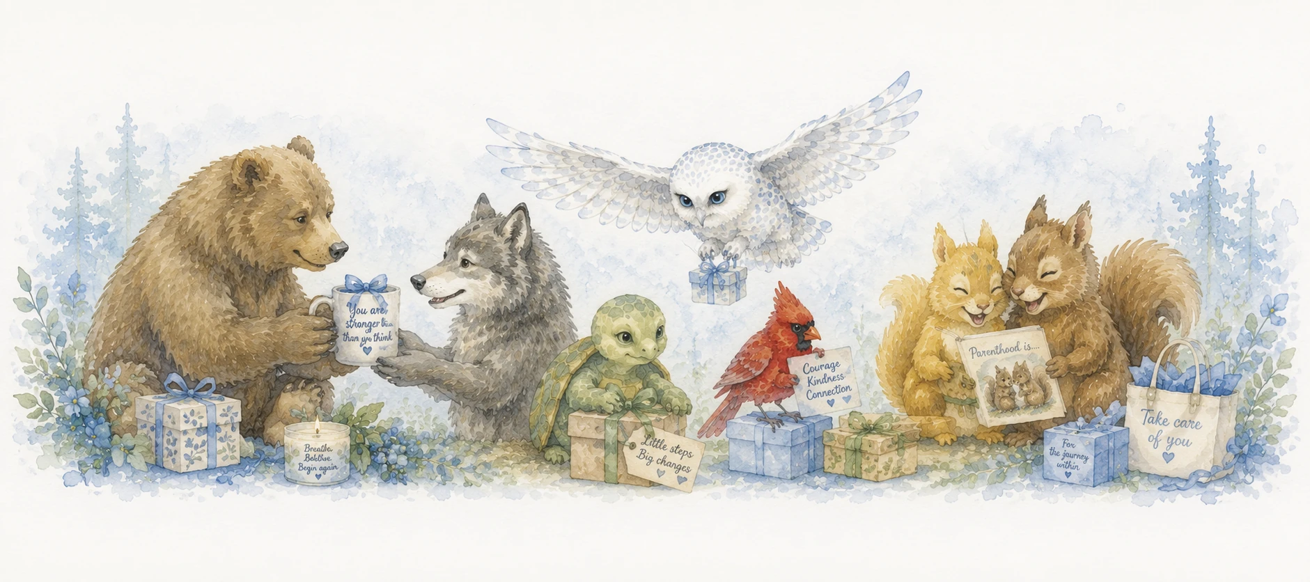 Wise Turtle friends with gifts