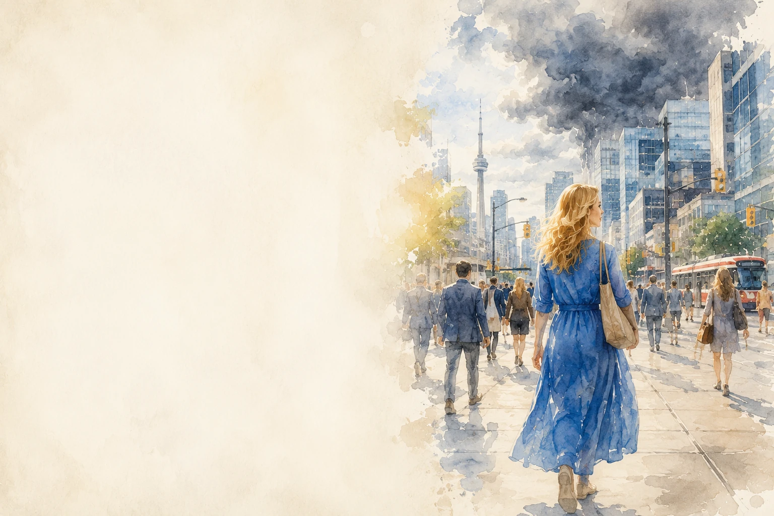 A woman walking through a busy city