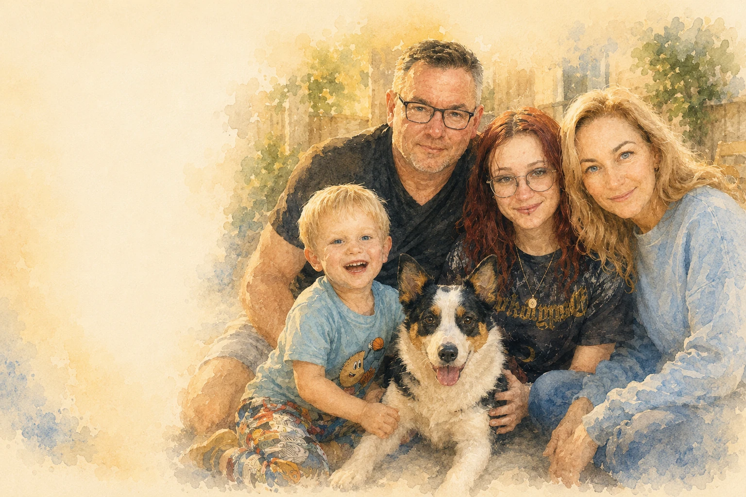 A family and their dog together