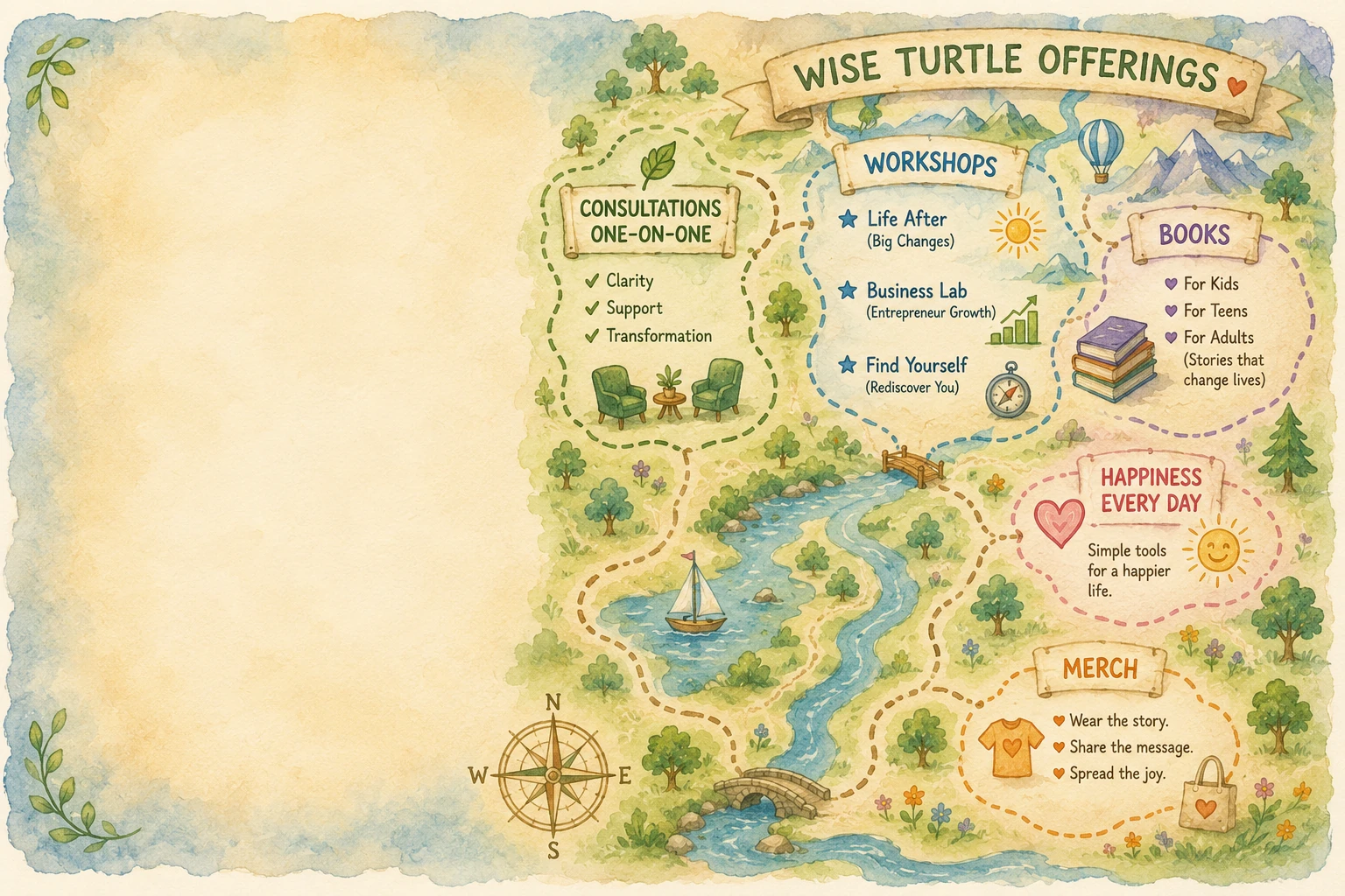 A map of Wise Turtle offerings
